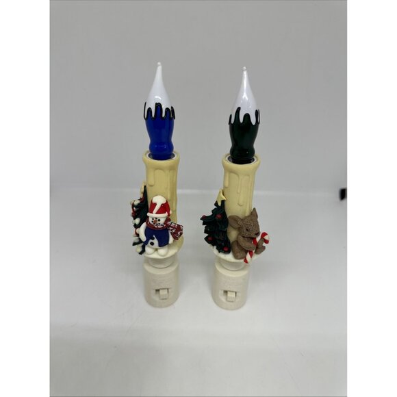 Vintage Christmas Candle Nightlight Set of 2 Snowman Teddy Bear Holiday Decor - Picture 10 of 10